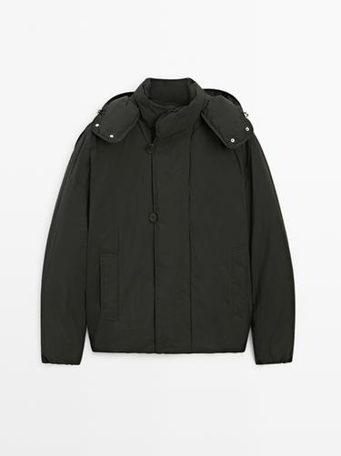 Parka corta acolchada mezcla plumón pluma - Verde oscuro de Zara