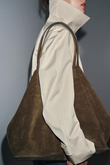 SAC MAXI SHOPPER EN CUIR VELOURS - Vert kaki de Zara - Image 2