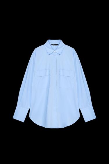 POPLIN SHIRT WITH FRONT POCKETS - Blue by Zara - Image 0