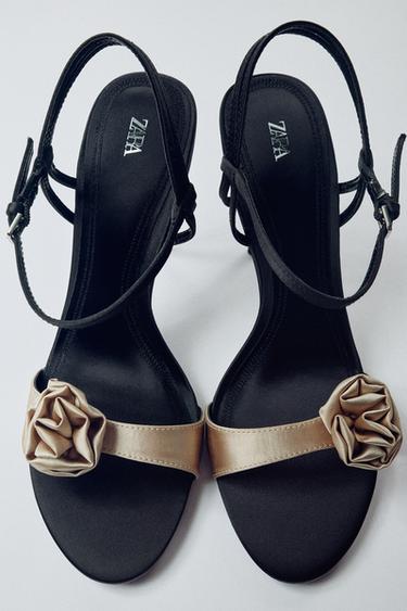 FLOWER HEELED SANDALS — Black 1