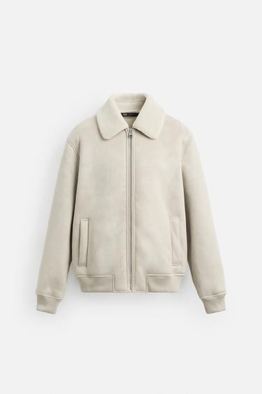 Zara DOUBLE FACED FAUX SUEDE JACKET - Stone