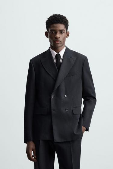 BLAZER TRAJE ESPIGA LINO - ALGODÓN - Marino de Zara