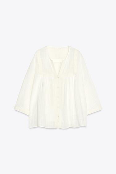 WIDE SLEEVE EMBROIDERED BLOUSE - Oyster-white by Zara