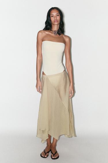 Zara STRETCH BANDEAU BODYSUIT - Oyster-white