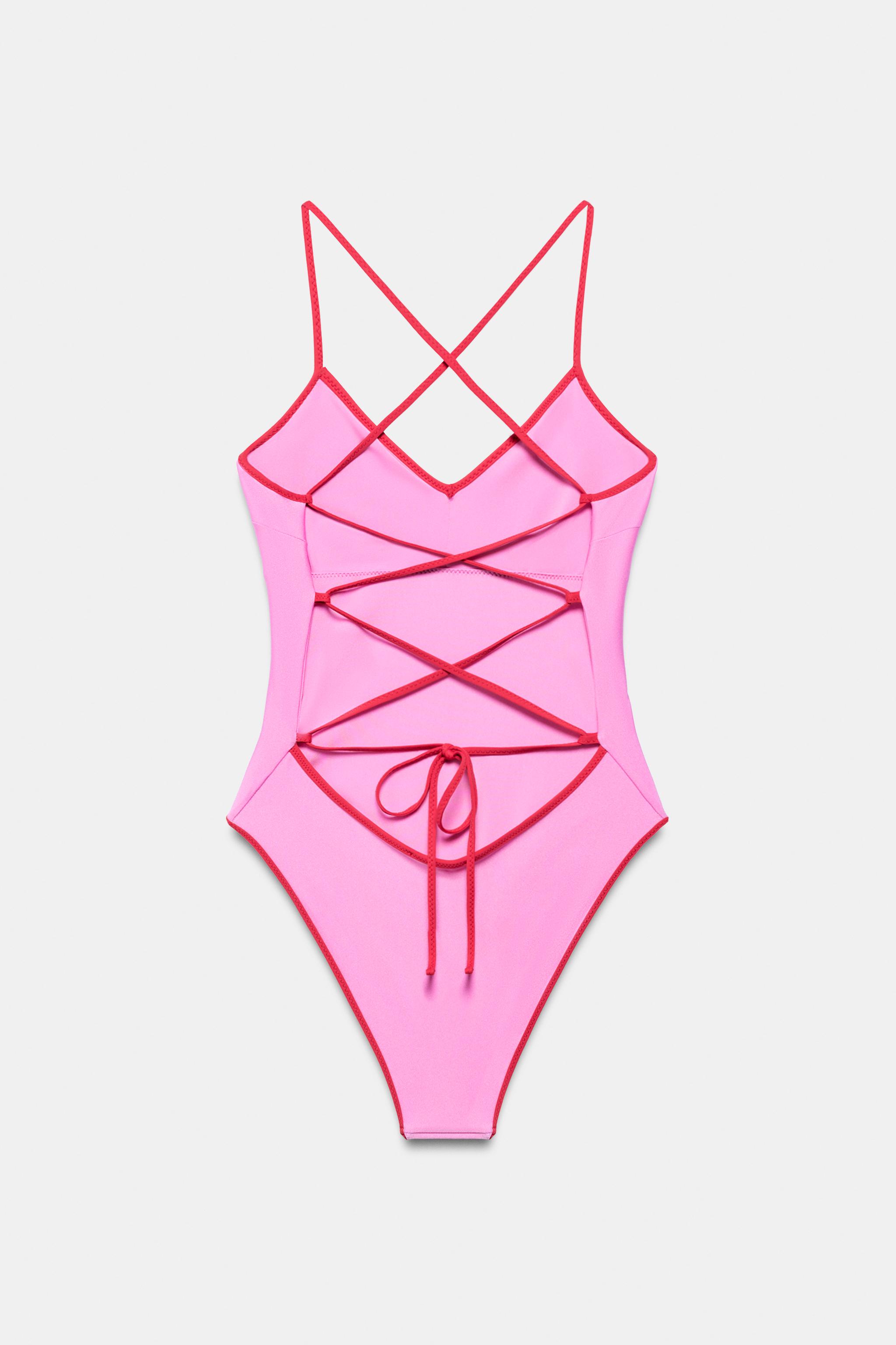 Zara SOLID SWIMSUIT WITH CONTRASTING STRAPS — фото 7
