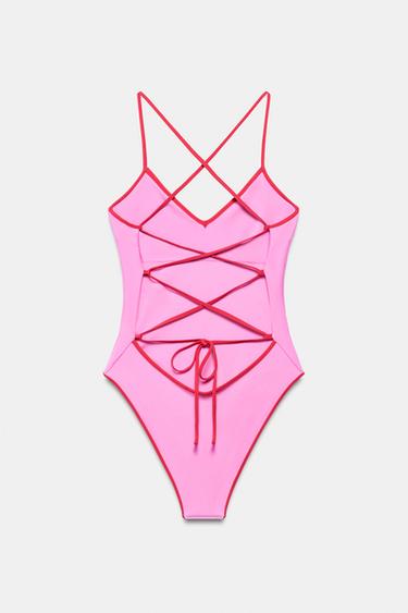 PLAIN SWIMSUIT WITH CONTRAST STRAPS - Pink by Zara - Image 6