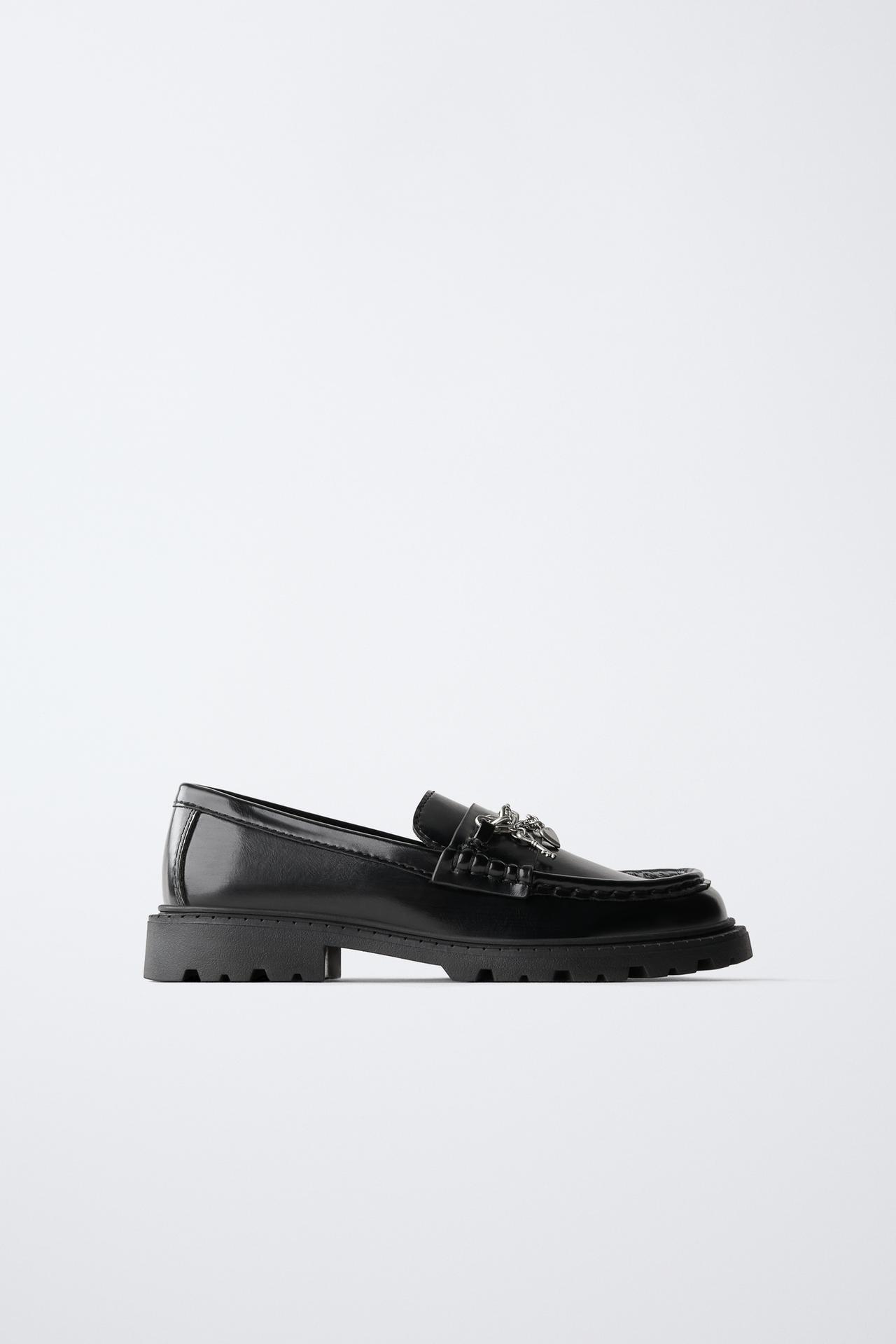 PATENT CHARMS LOAFERS — Black