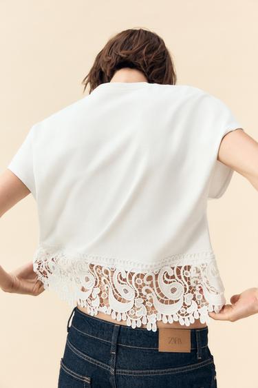 T-SHIRT COMBINÉ GUIPURE - Blanc cassé de Zara - Image 5