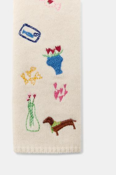 MITAINES EN MAILLE BRODÉES - Écru de Zara - Image 2
