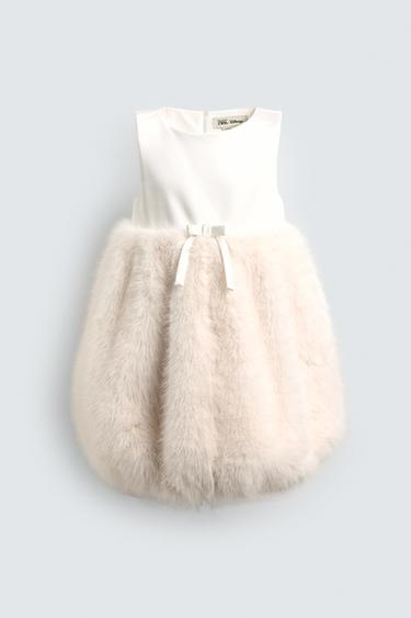 ĐẦM MINI PHỐI VẢI HIỆU ỨNG LÔNG HARRY LAMBERT FOR ZARA X DISNEY - Kem từ Zara