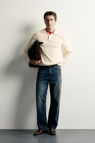 REGULAR FIT PURL KNIT POLO SHIRT - Oyster-white by Zara