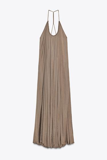 ZW COLLECTION LONG SATIN DRESS - Mink by Zara