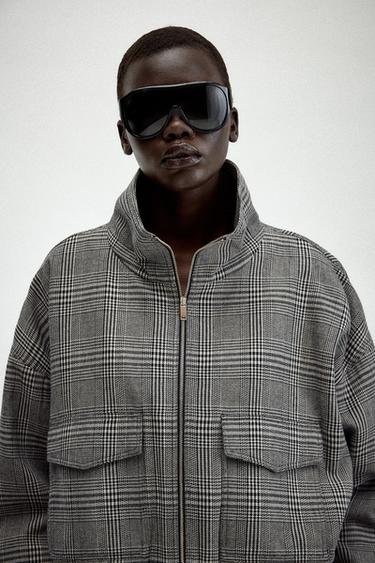 HOUNDSTOOTH BOMBER JACKET - Ecru / Black by Zara
