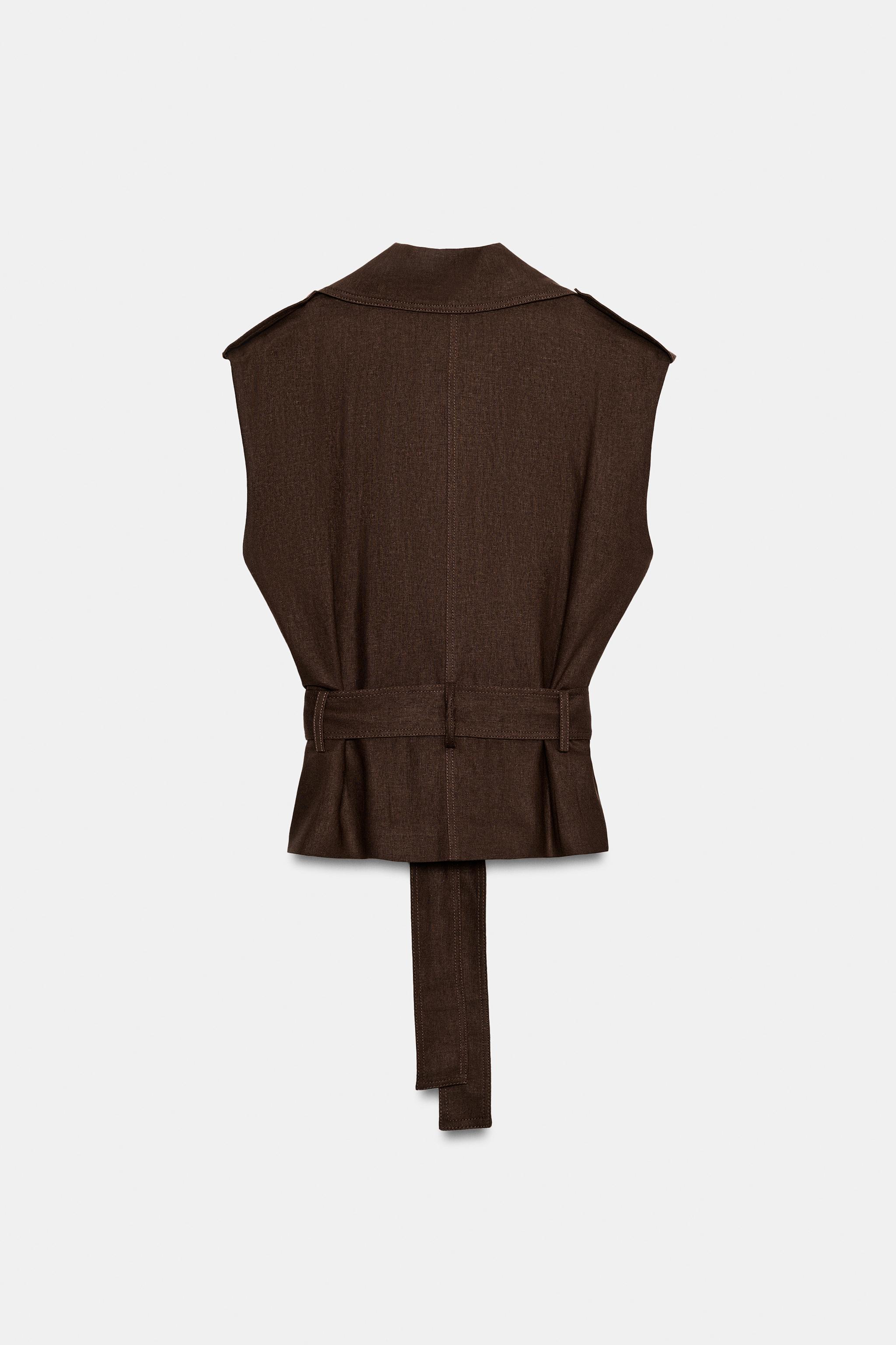 リネンベルトダブルブレストベスト - チョコレートブラウン | ZARA