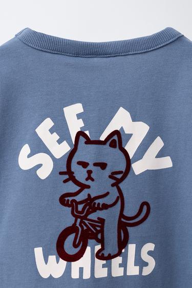 T-SHIRT ANIMAUX FLOQUÉS - Bleu de Zara - Image 3