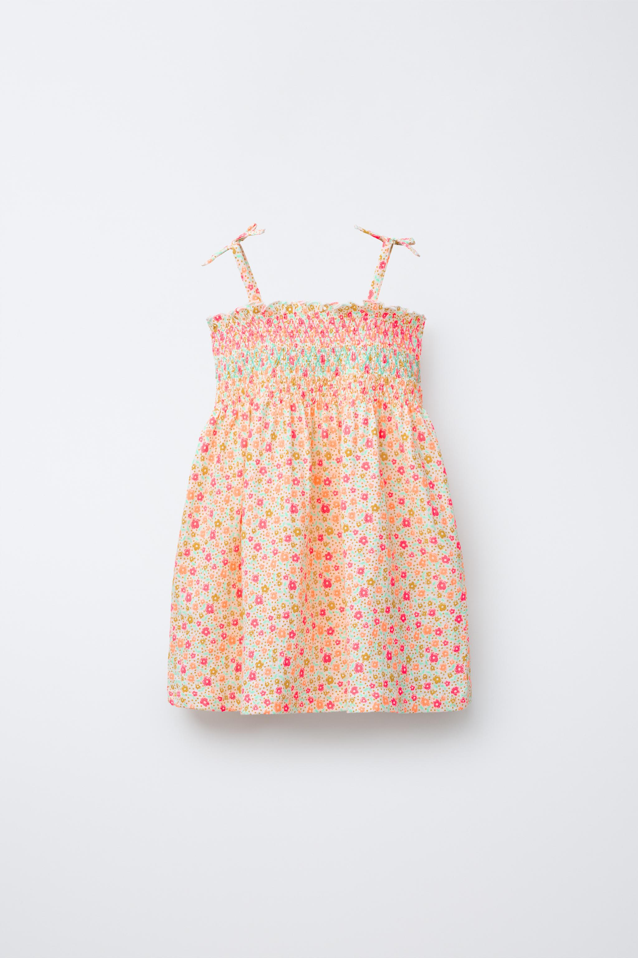 フラワープリント ゴムストラップワンピース - フクシア | ZARA