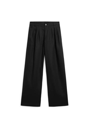 Zara Wide-leg pleated linen trousers - STUDIO - Black - Image 0