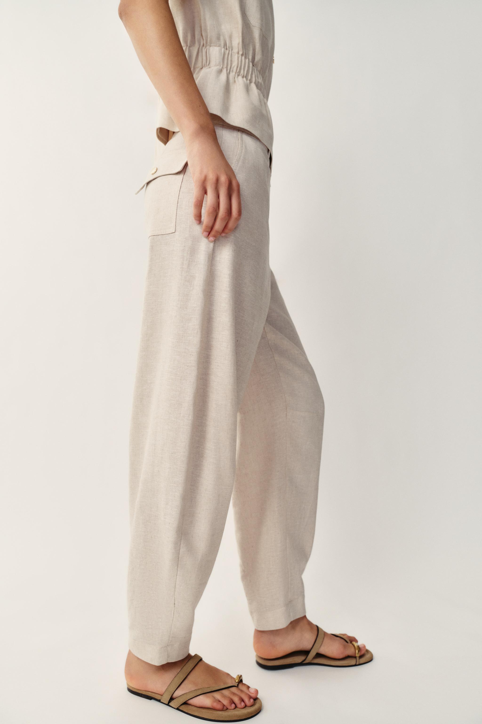 Женские брюки Zara LINEN BLEND BARREL PANTS — фото 4