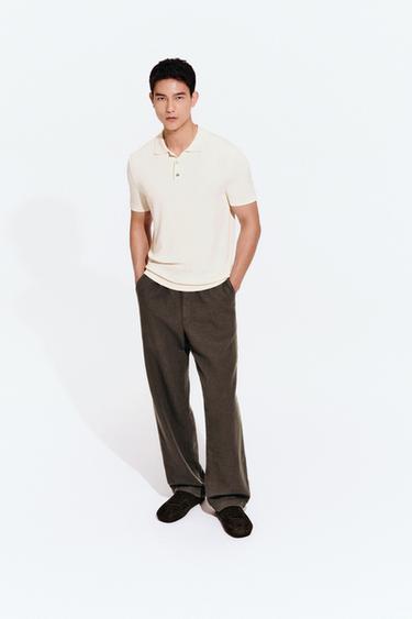 REGULAR FIT KNIT POLO SHIRT - Oyster-white by Zara