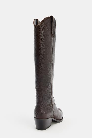 LEATHER KNEE-HIGH BOOTS - Brown de Zara - Image 5