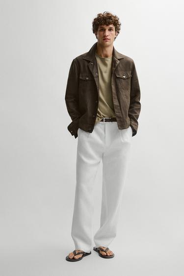 Veste 100 % lin avec détails poches - Kaki foncé de Zara