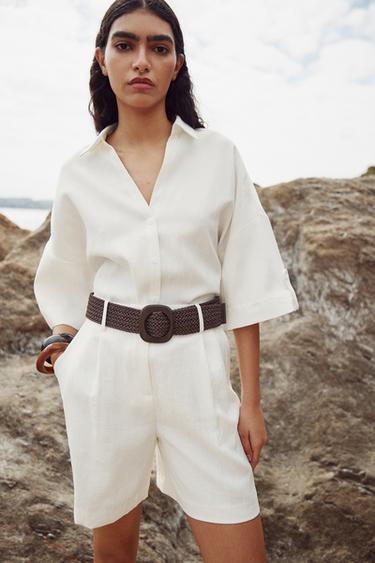 PLEATED BERMUDA SHORTS WITH BELT - Oyster-white by Zara