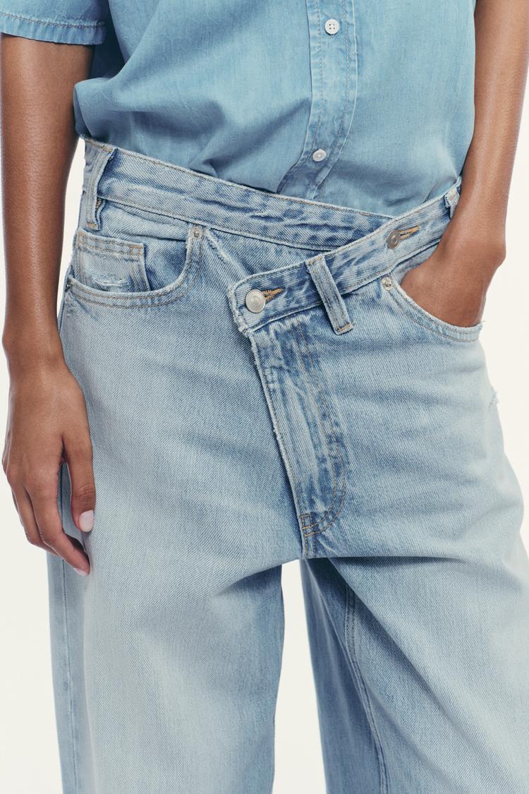 TRF HIGH WAIST CROSSOVER WAIST WIDE LEG JEANS