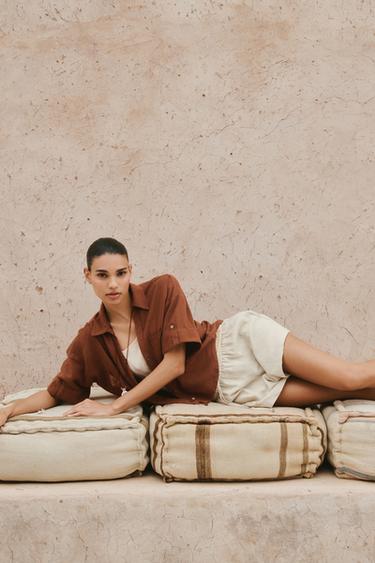 LINEN BLEND BOXER BERMUDA SHORTS - Sand by Zara