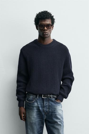 REGULAR FIT COTTON JUMPER - Navy blue by Zara