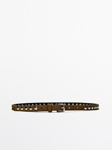 Zara Thin leather belt with studs - Sand