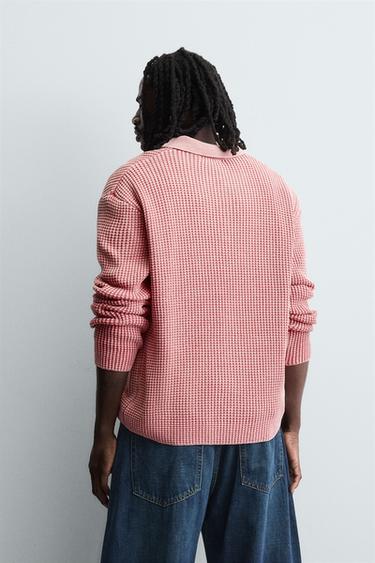 WASHED WAFFLE-KNIT POLO SHIRT - Pink by Zara - Image 2