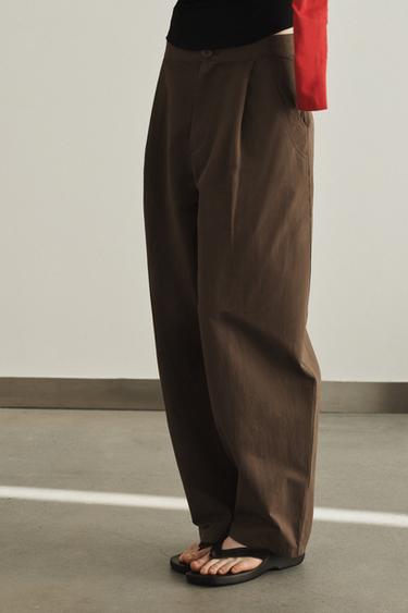 Zara PLEATED CARGO PANTS - Brown / Taupe