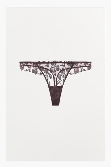 Zara EMBROIDERED LACE THONG - Brown