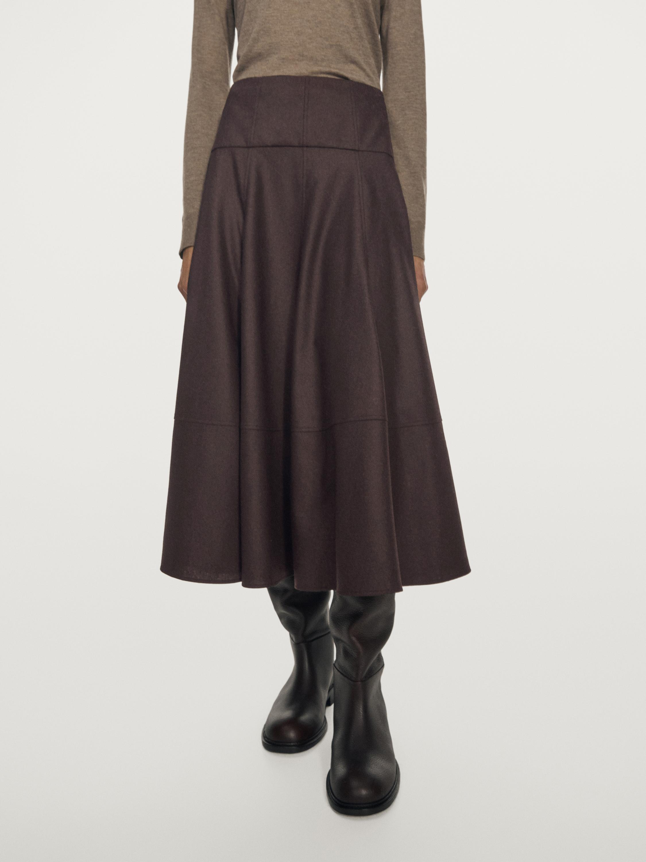 Wool blend midi skirt with yoke