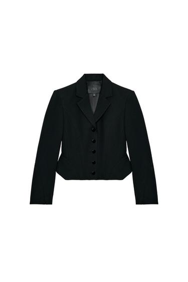 بليزر قصير بغرز ظاهرة ZW COLLECTION - أسود الخاص بـ Zara