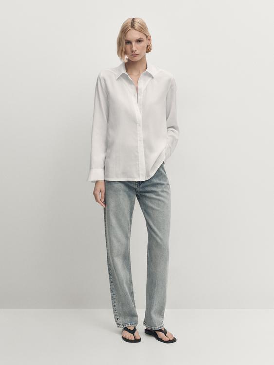 Lyocell shirt with triangular detail - White | ZARA United States