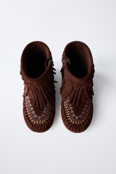 EMBROIDERED LEATHER BOOTS - Burgundy Red by Zara - Image 3