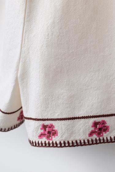 SHORT CROSS-STITCH EMBROIDERED JUMPSUIT - Ecru by Zara - Image 3