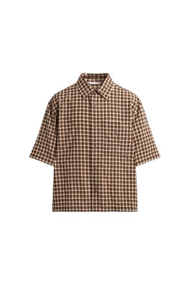 CAMISA CUADROS TEXTURA - Crudo / Marrón de Zara - Imagen 0