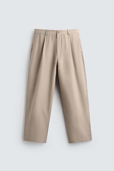 Zara PLEATED FLOWY PANTS - Light beige