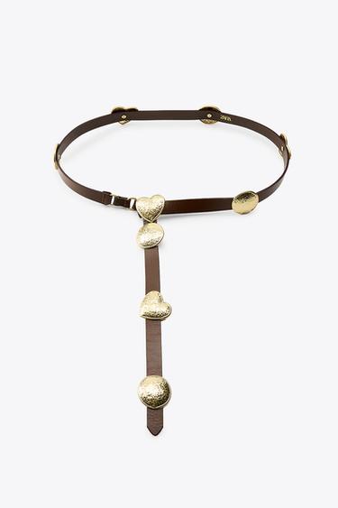CEINTURE EN CUIR PLAQUES MÉTALLIQUES - Marron de Zara - Image 4