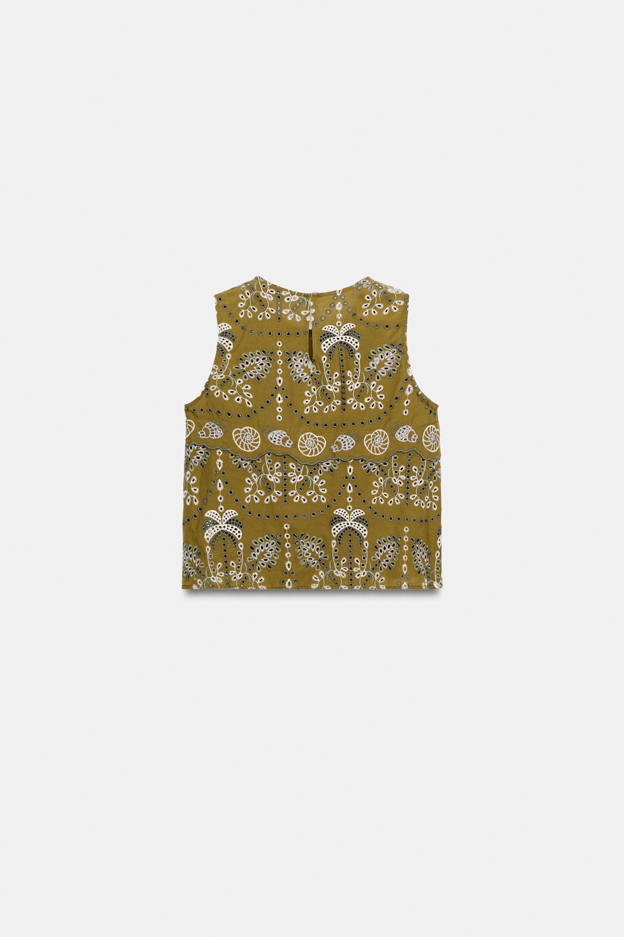 Женские рубашки Zara EYELET EMBROIDERED TOP — фото 8