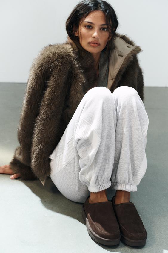 LEATHER MULE WITH FAUX SHEARLING LINING - Brown by Zara - Image 0