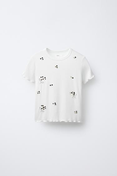 ÁO PHÔNG VẢI GÂN ĐÍNH KIM SA - Màu trắng từ Zara