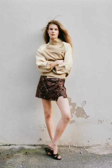 Zara KOMBINIRANA PROŠIVENA JAKNA – pijesak