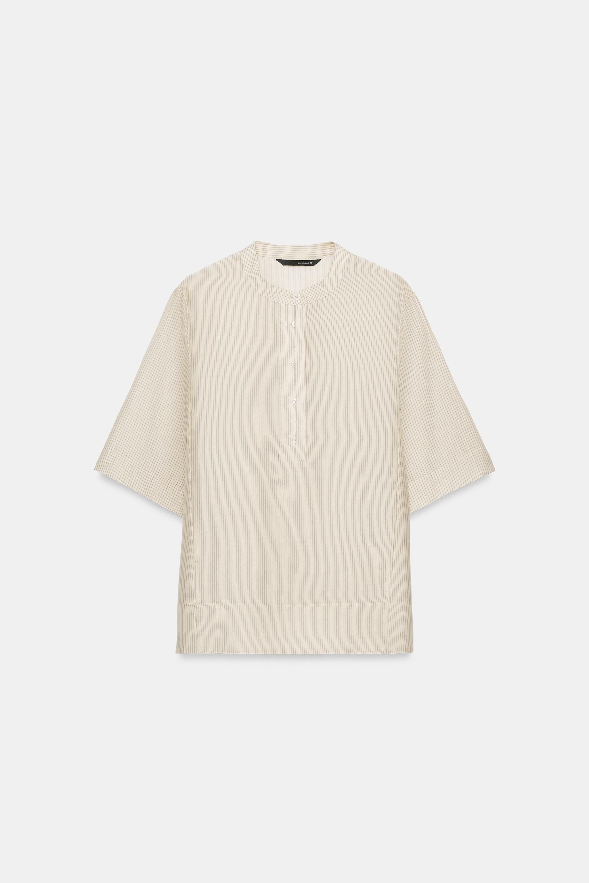 Zara ZW COLLECTION KISA KOLLU DÖKÜMLÜ BLUZ görsel 6