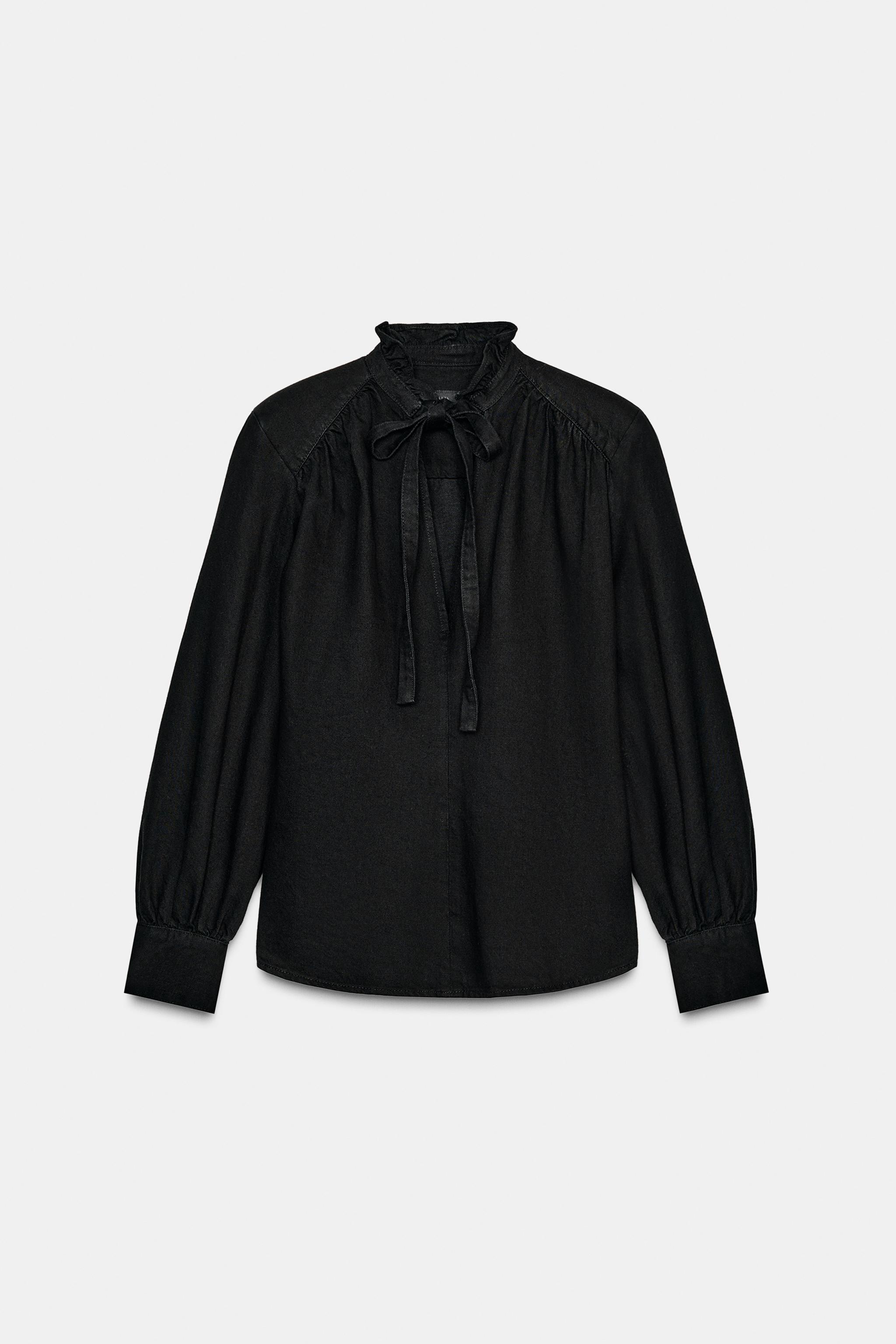ZW COLLECTION DENIM SHIRT WITH SHOULDER PADS - Black | ZARA South