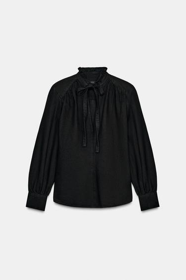 DENIM SHIRT WITH SHOULDER PADS ZW COLLECTION - Black by Zara - Image 7