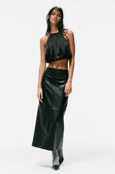 SATIN BALLOON CROP TOP — Black 2