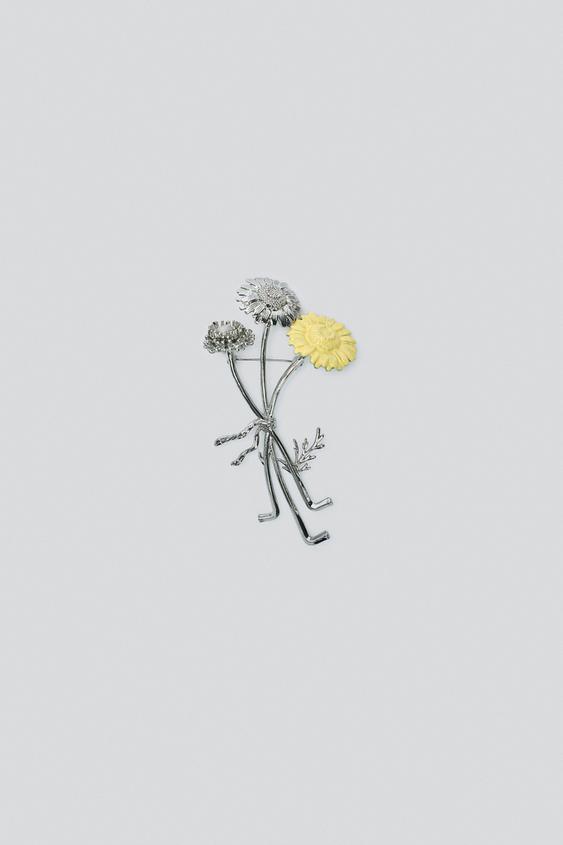 3-FLOWER METAL BROOCH - Pastel yellow by Zara - Image 0